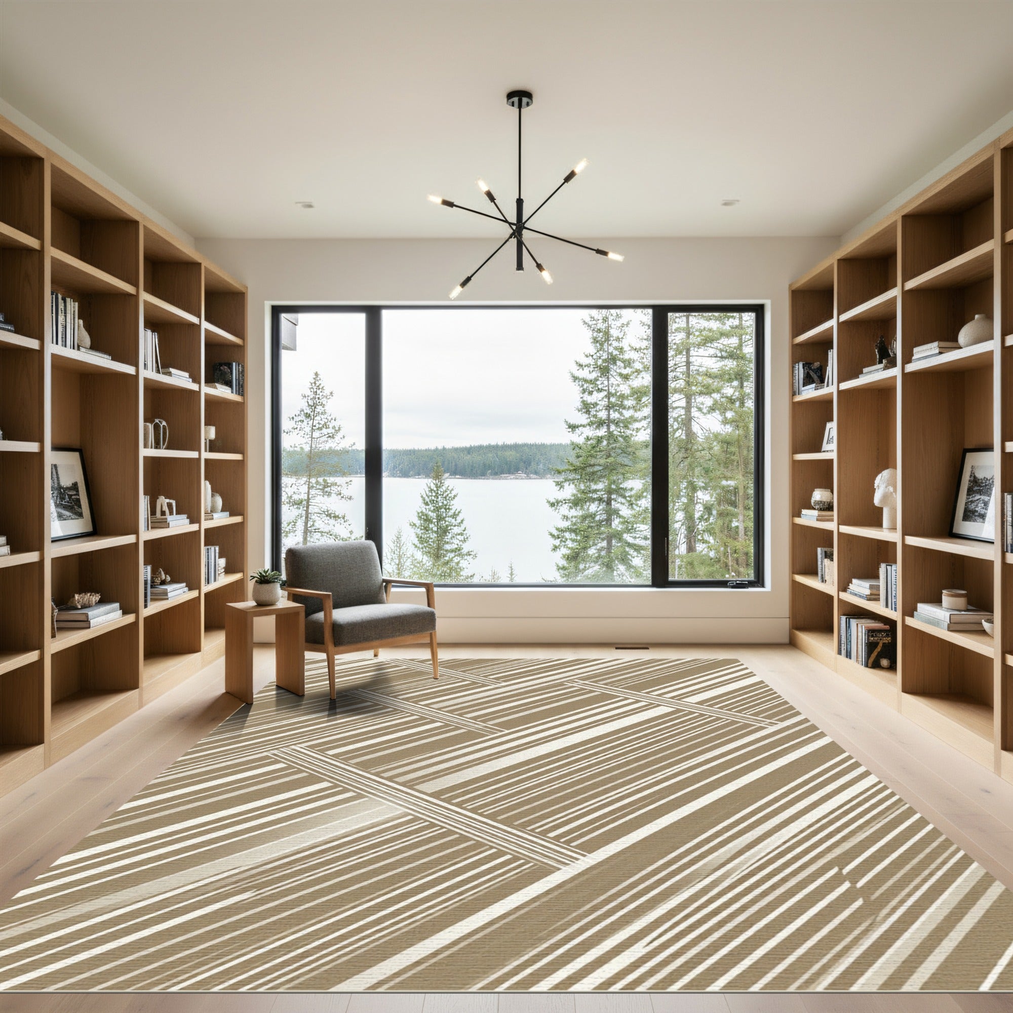 Modern Beige Diagonal Striped Abstract Rug