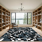 Monochrome Abstract Tooth Checkered Art Rug