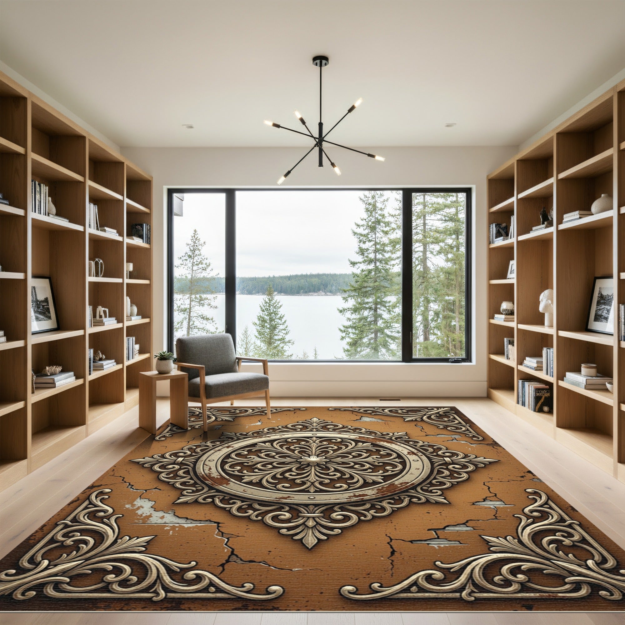 Ornate Damask Medallion Terracotta Filigree Rug
