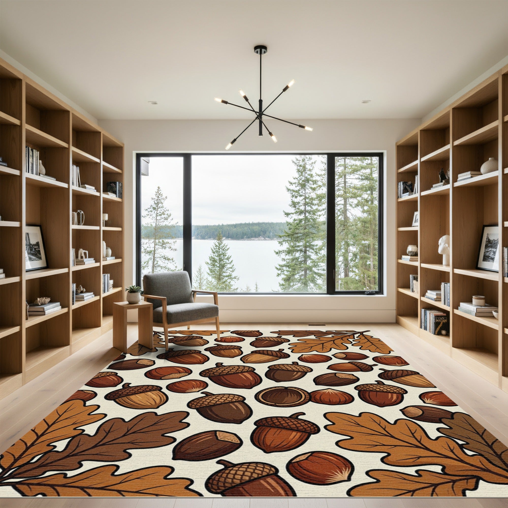 Autumn Acorn Hazelnut Oak Leaf Pattern Rug