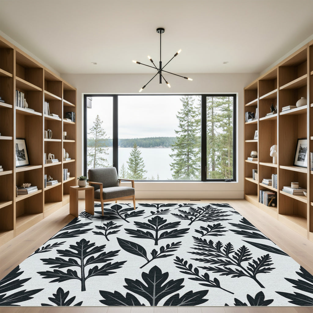 Monochromatic Botanical Leaf Willow Rug