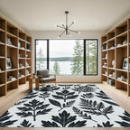 Monochromatic Botanical Leaf Willow Rug