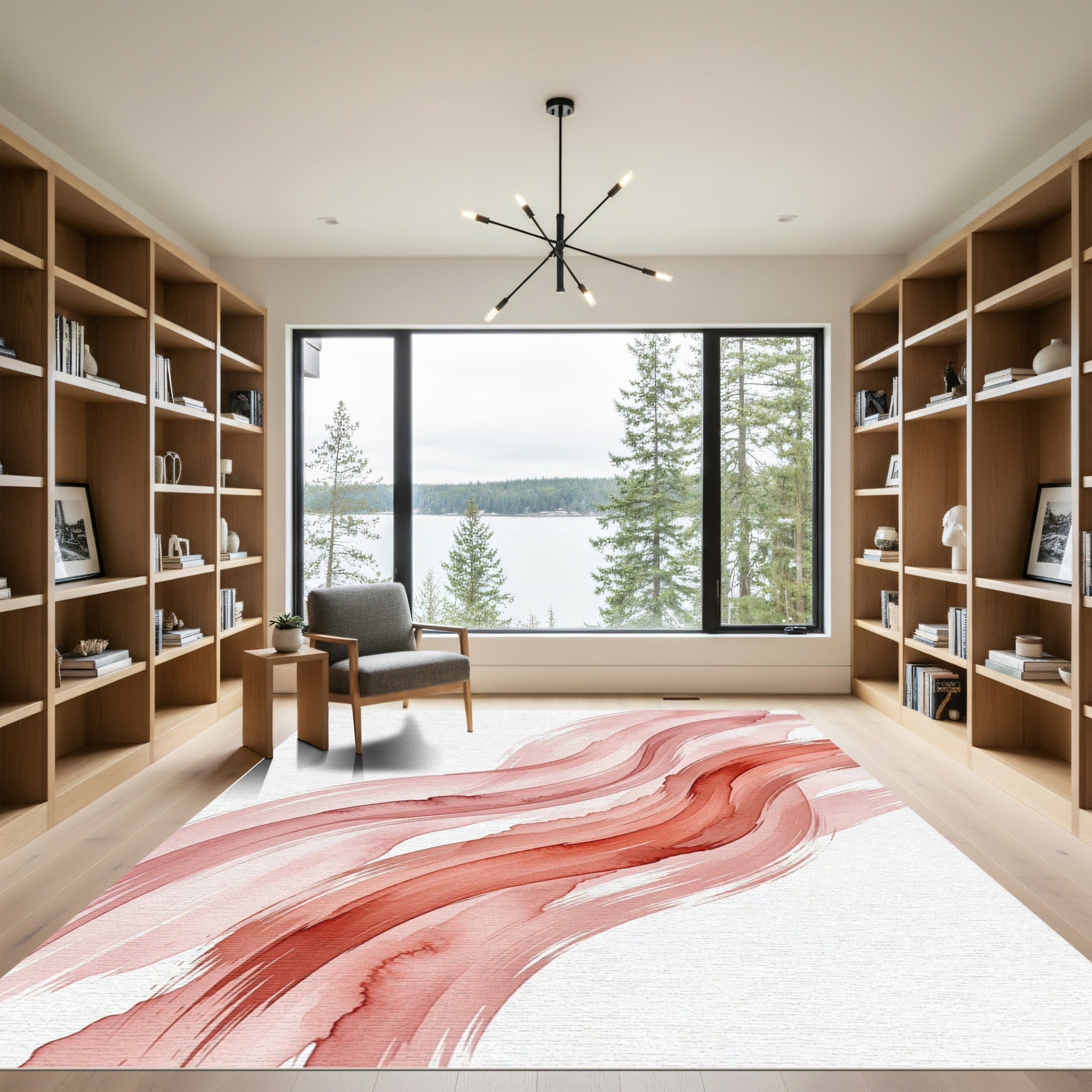 Ethereal Terracotta Abstract Watercolor Waves Rug
