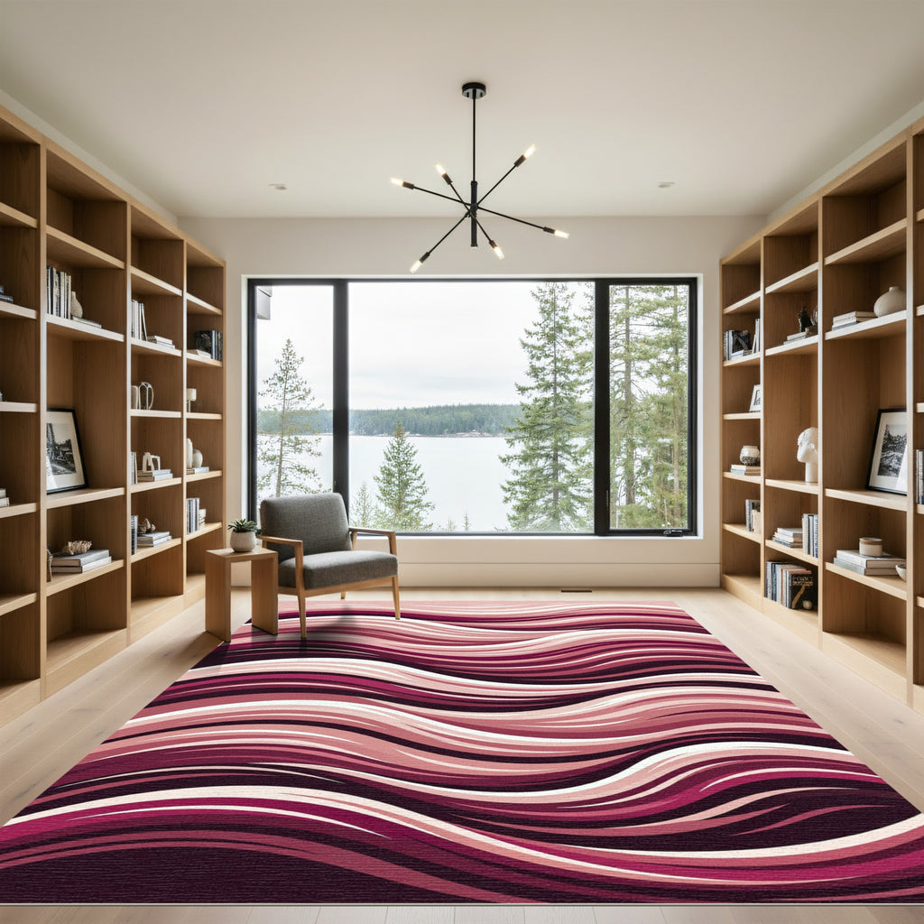 Crimson Wave Abstract Swirl Rug