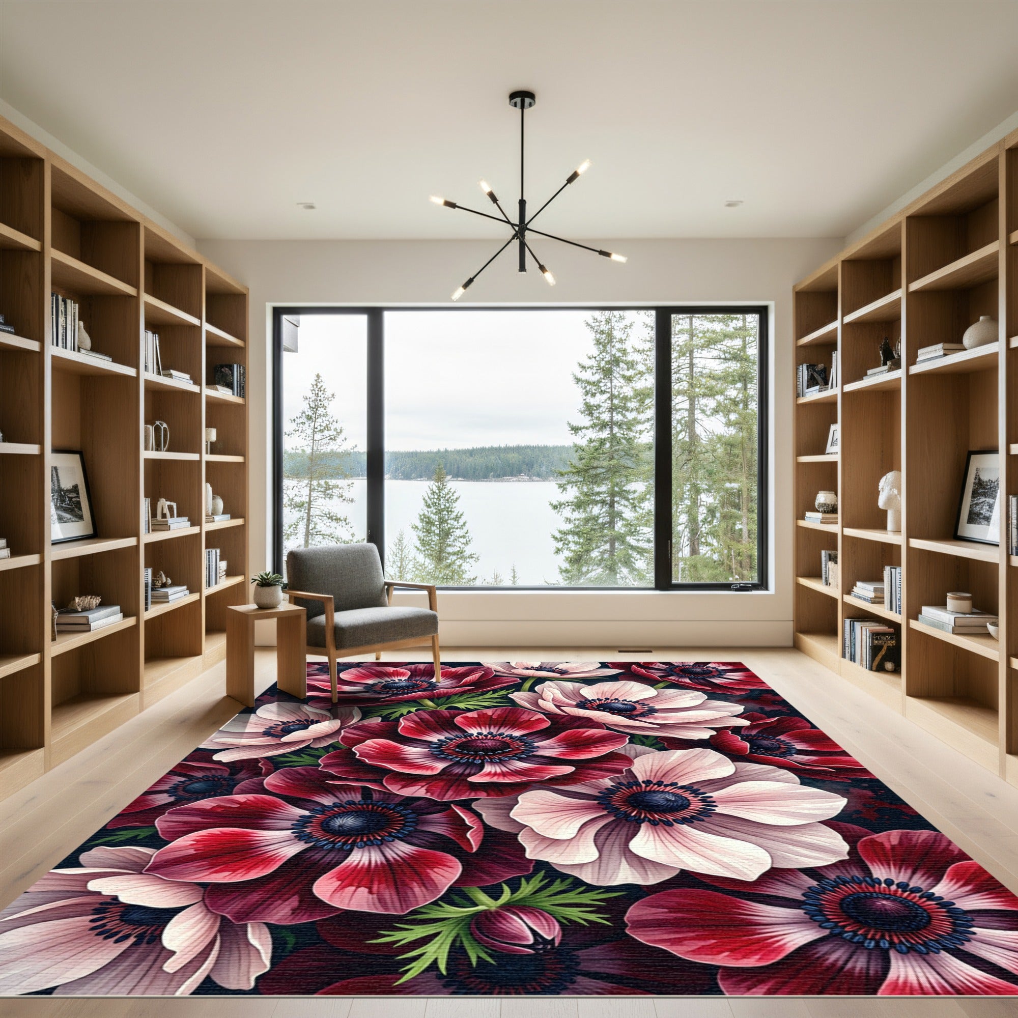 Crimson and Pink Anemone Floral Explosion Rug
