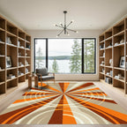 Mid-Century Modern Orange Brown Sunburst Rug