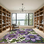 Vivid Purple Clematis Botanical Illustration Rug