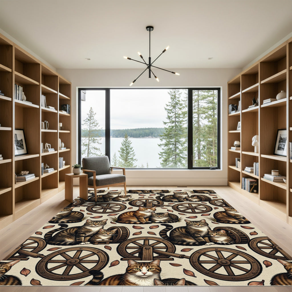 Tabby Cats With Wooden Wheels Rug