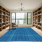 Modern Cobalt Blue Grid Network Rug