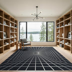 Monochrome Geometric Perspective Linear Grid Rug