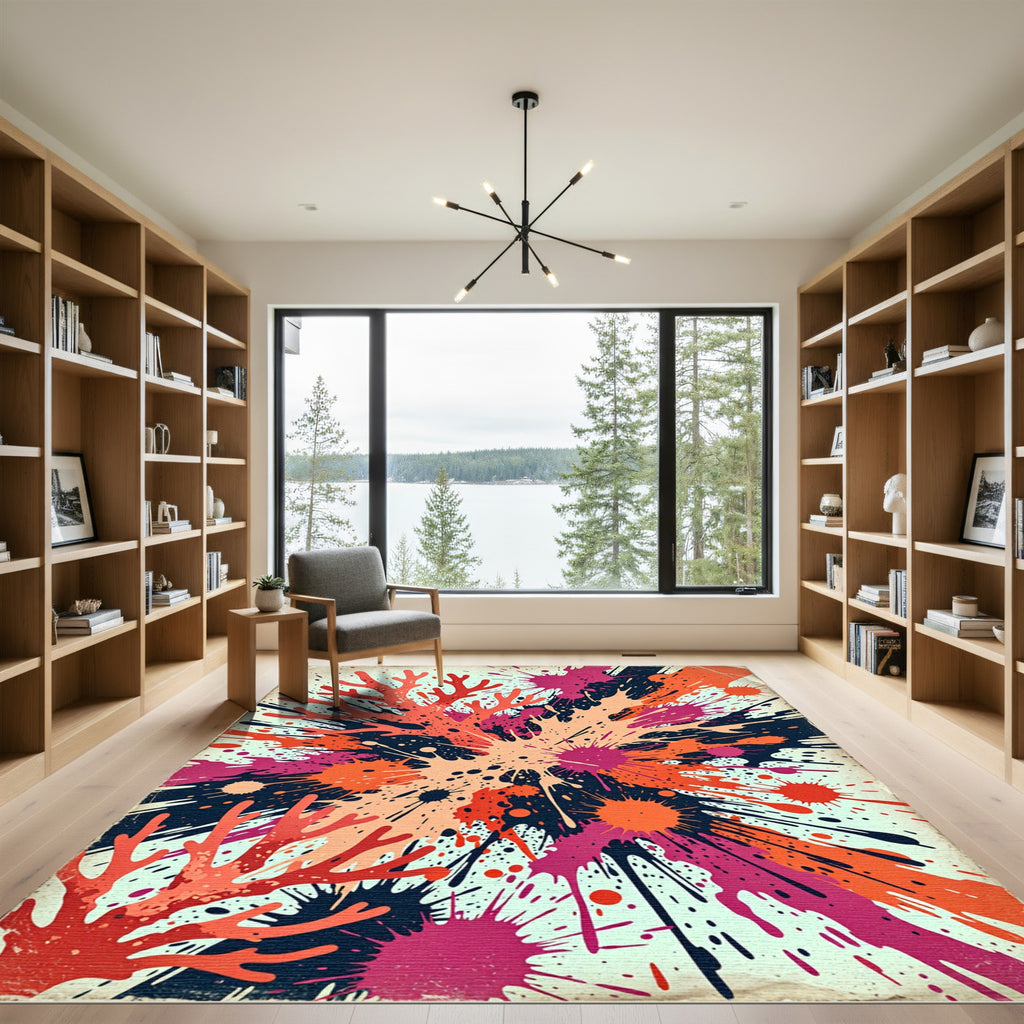 Coral Splatter Abstract Splash Rug