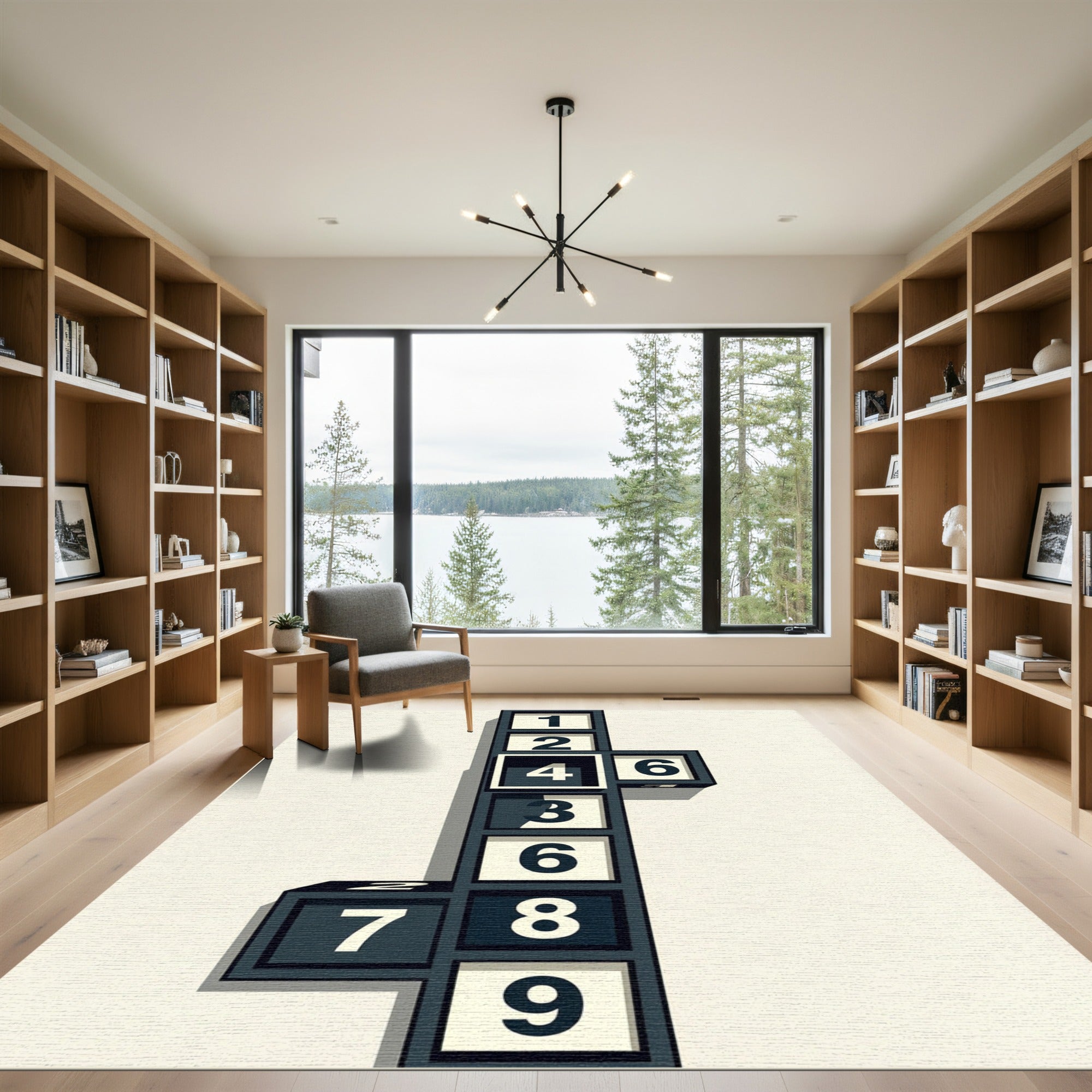 Modern Monochrome Geometric Number Block Grid Rug