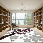 Crimson Gray Cherry Blossoms Branch Rug
