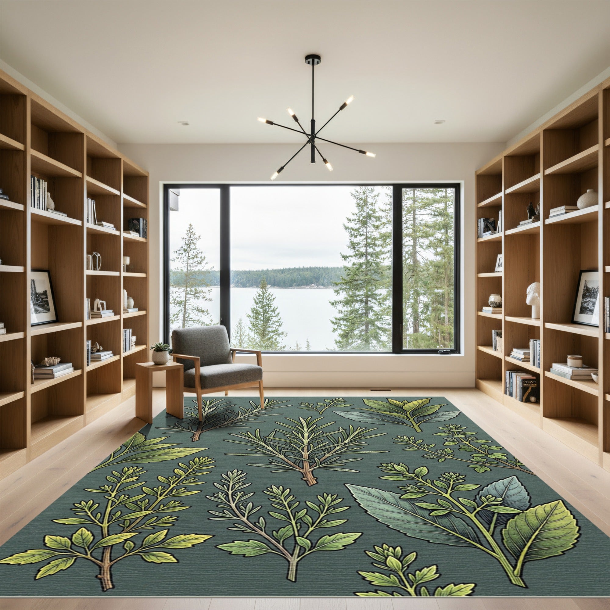 Green Herb Garden Botanical Arrangement Rug