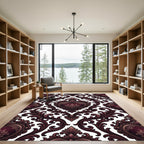 Dark Burgundy Baroque Heart Scroll Rug