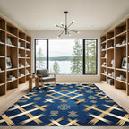 Golden Angular Lattice on Navy Rug