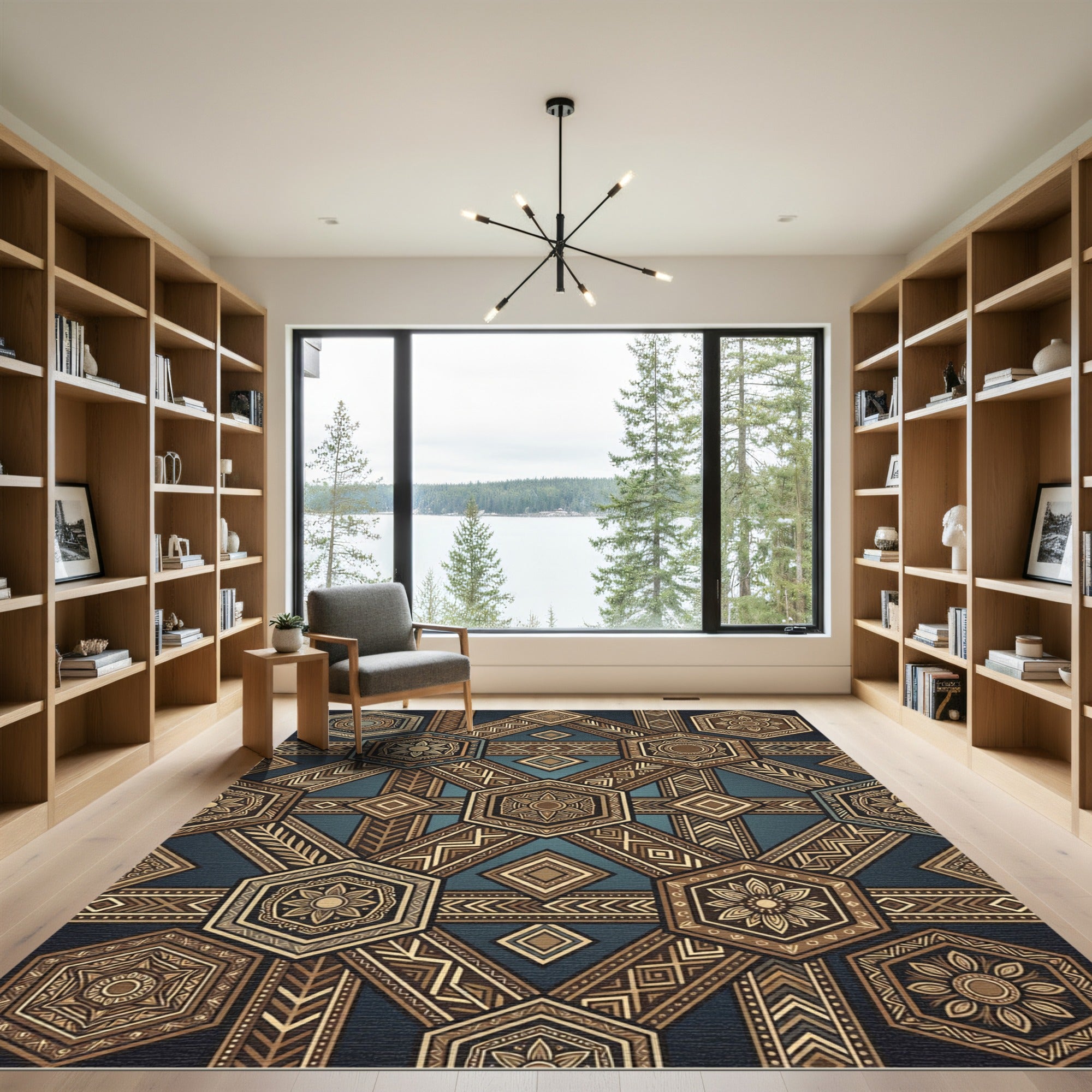 Geometric Hexagon Medallion Earthy Bronze Rug