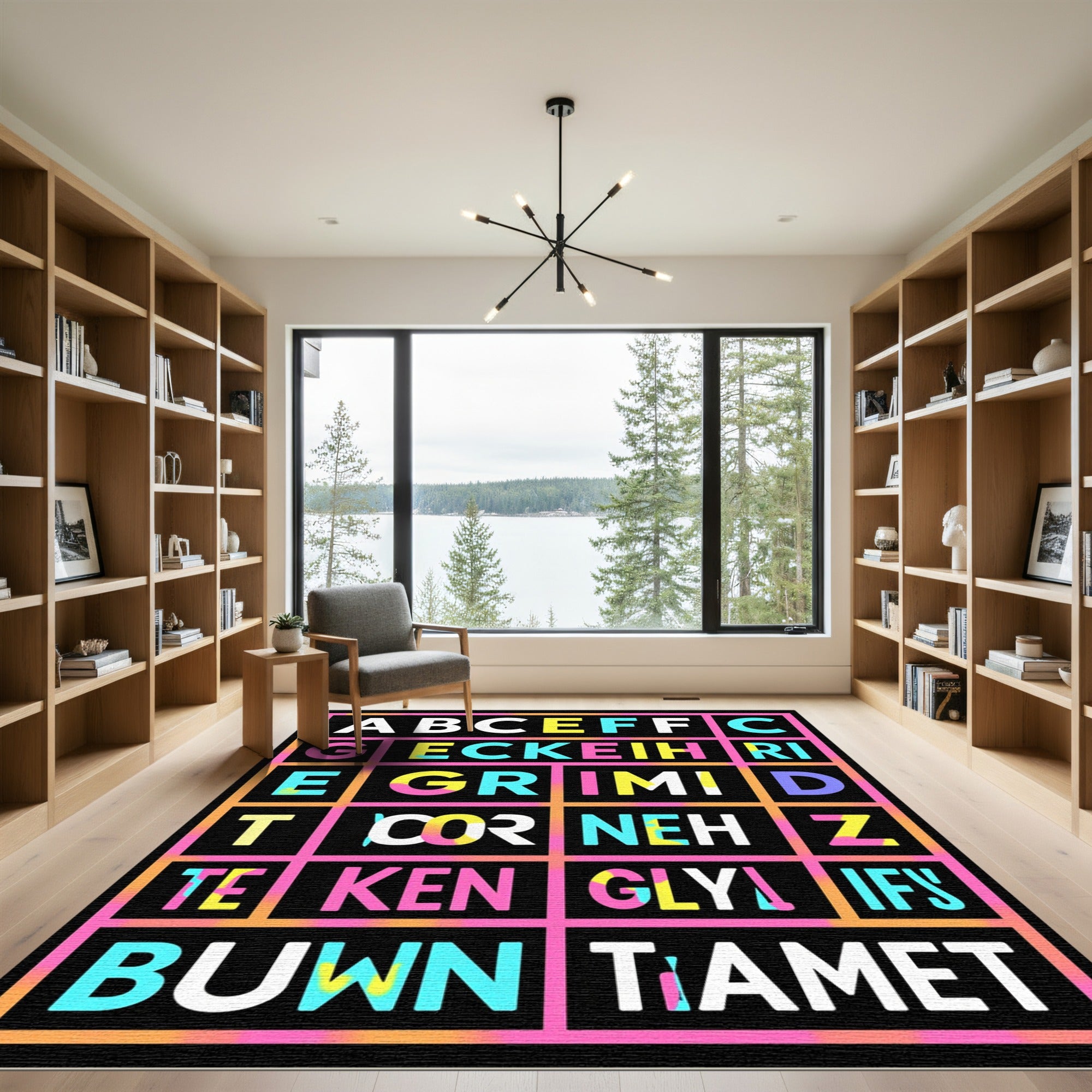 Retro Alphabet Grid Splash Rug
