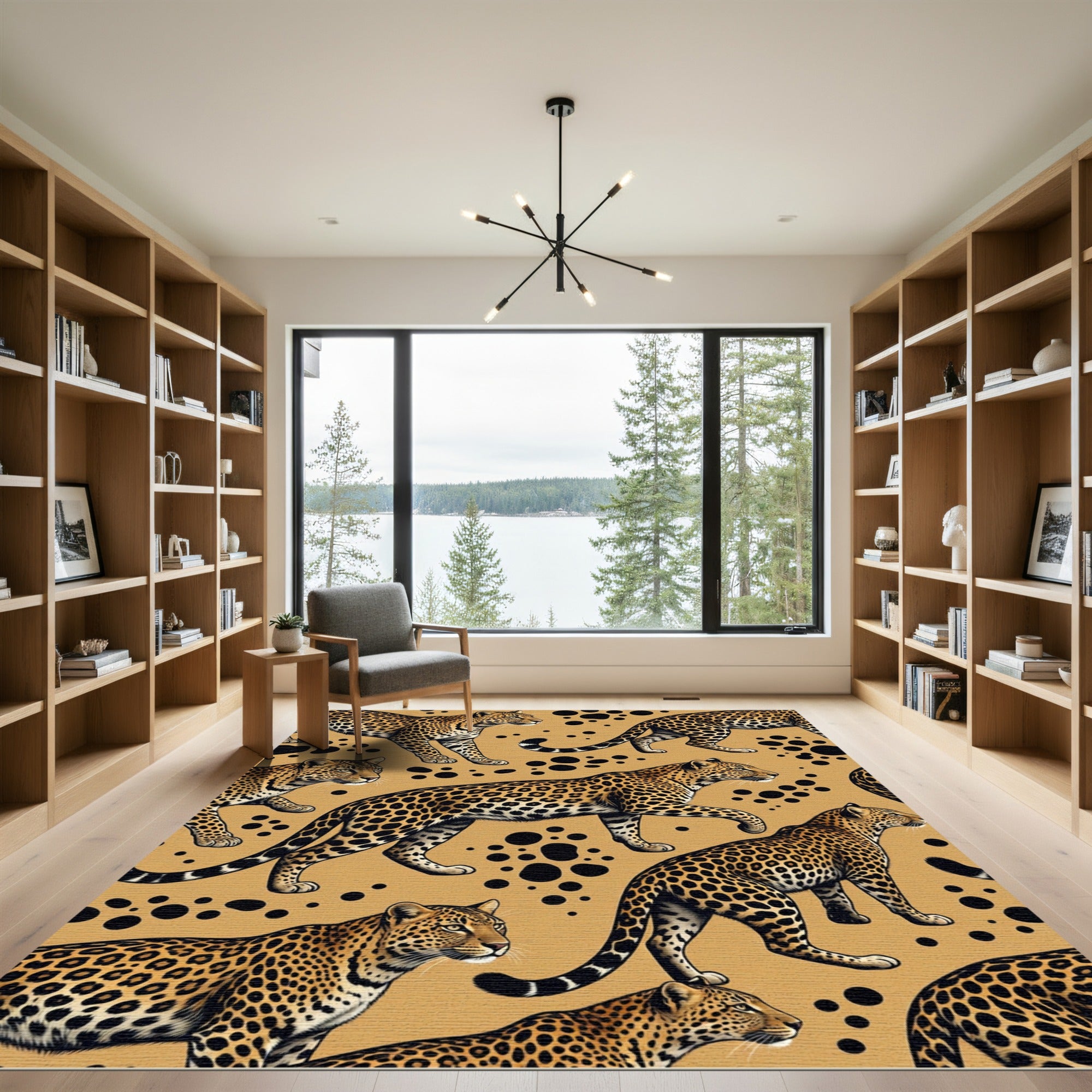 Elegant Golden Leopard Spotted Area Rug