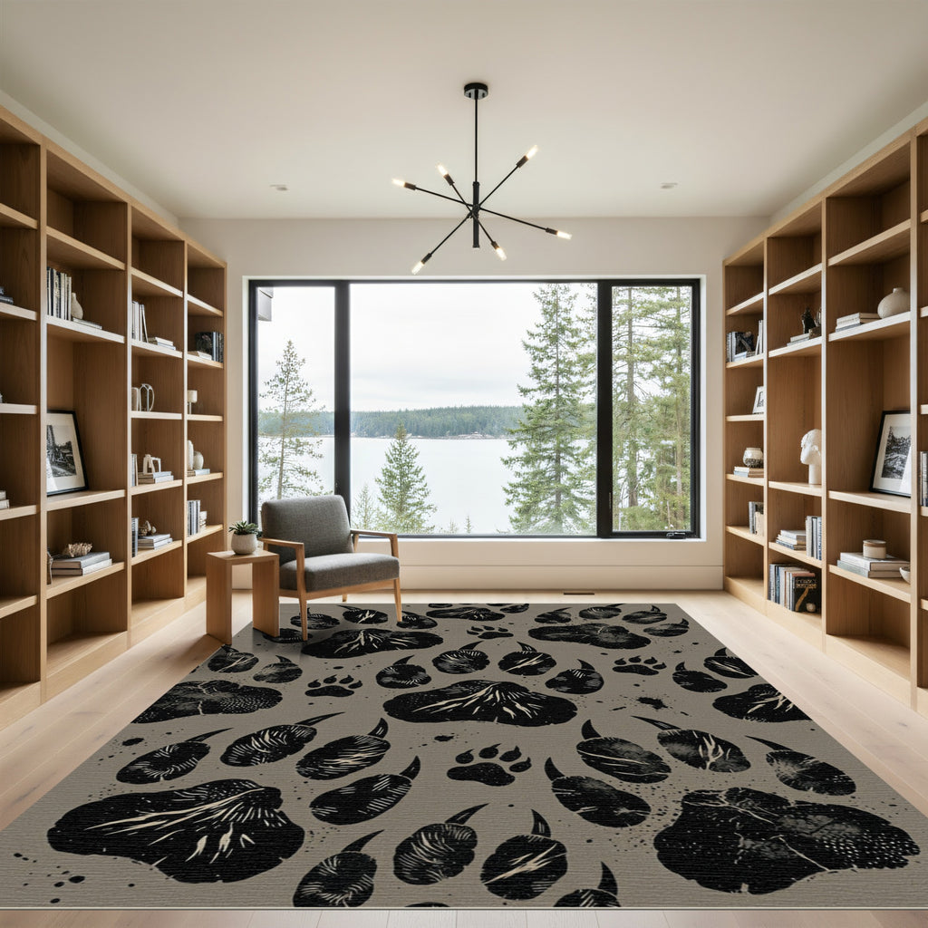 Black Paw Prints Textured Background Rug