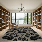 Black Paw Prints Textured Background Rug