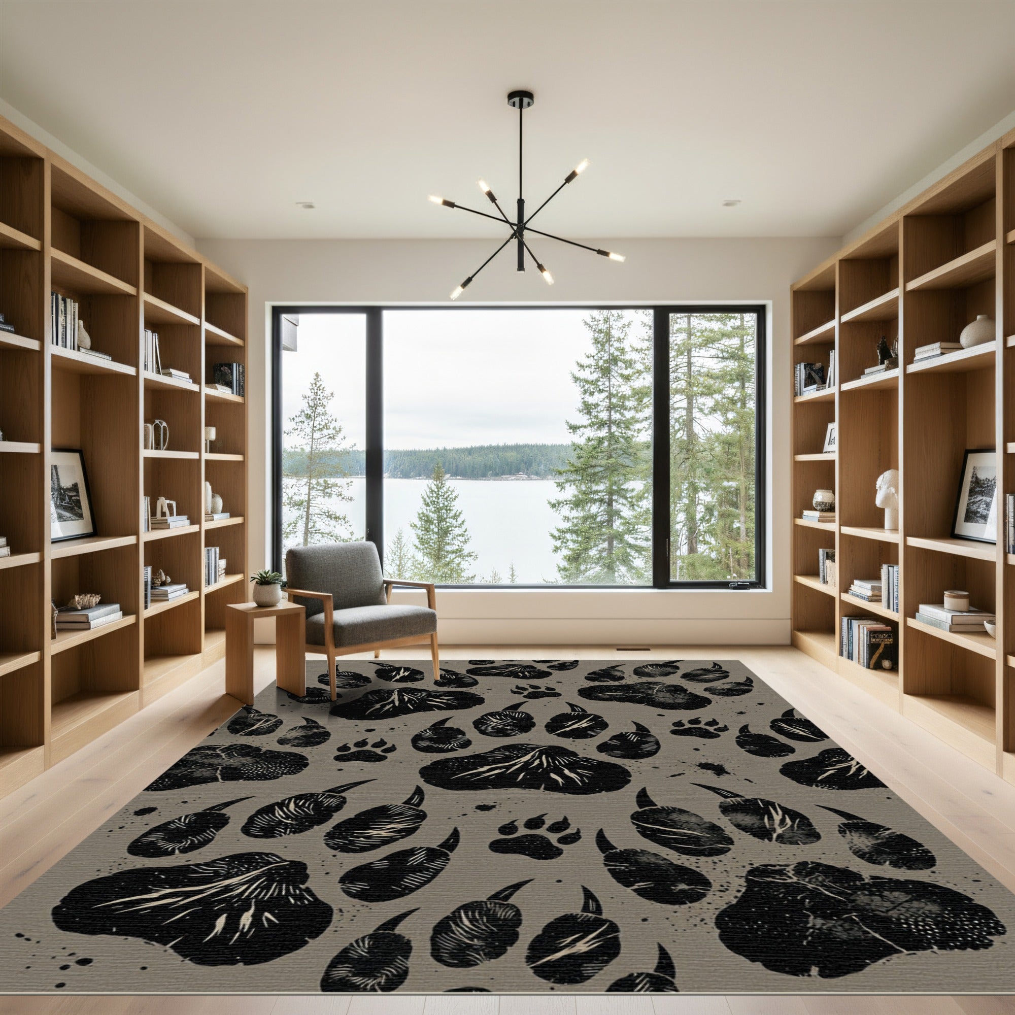 Black Paw Prints Textured Background Rug