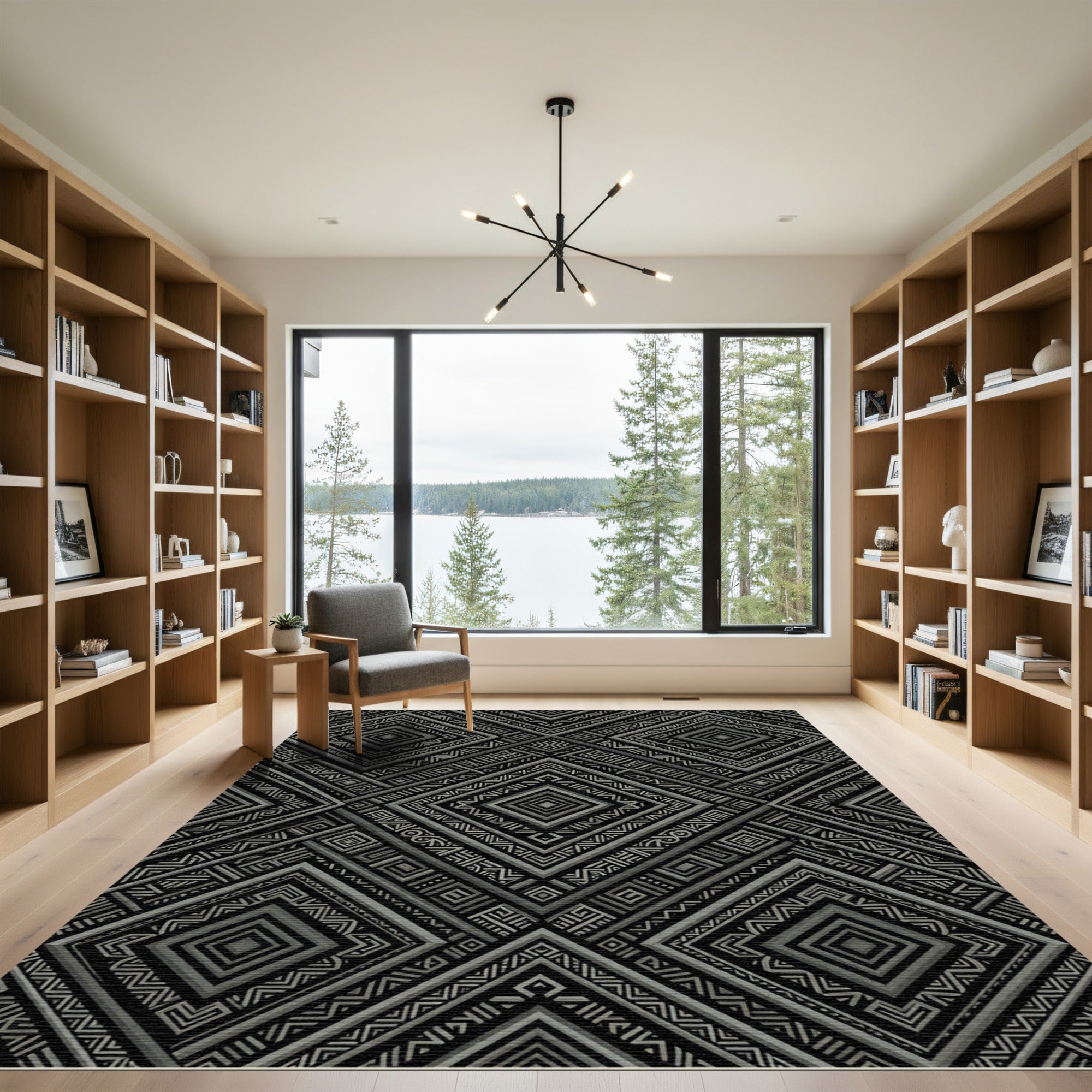 Black And Gray Geometric Diamond Rug