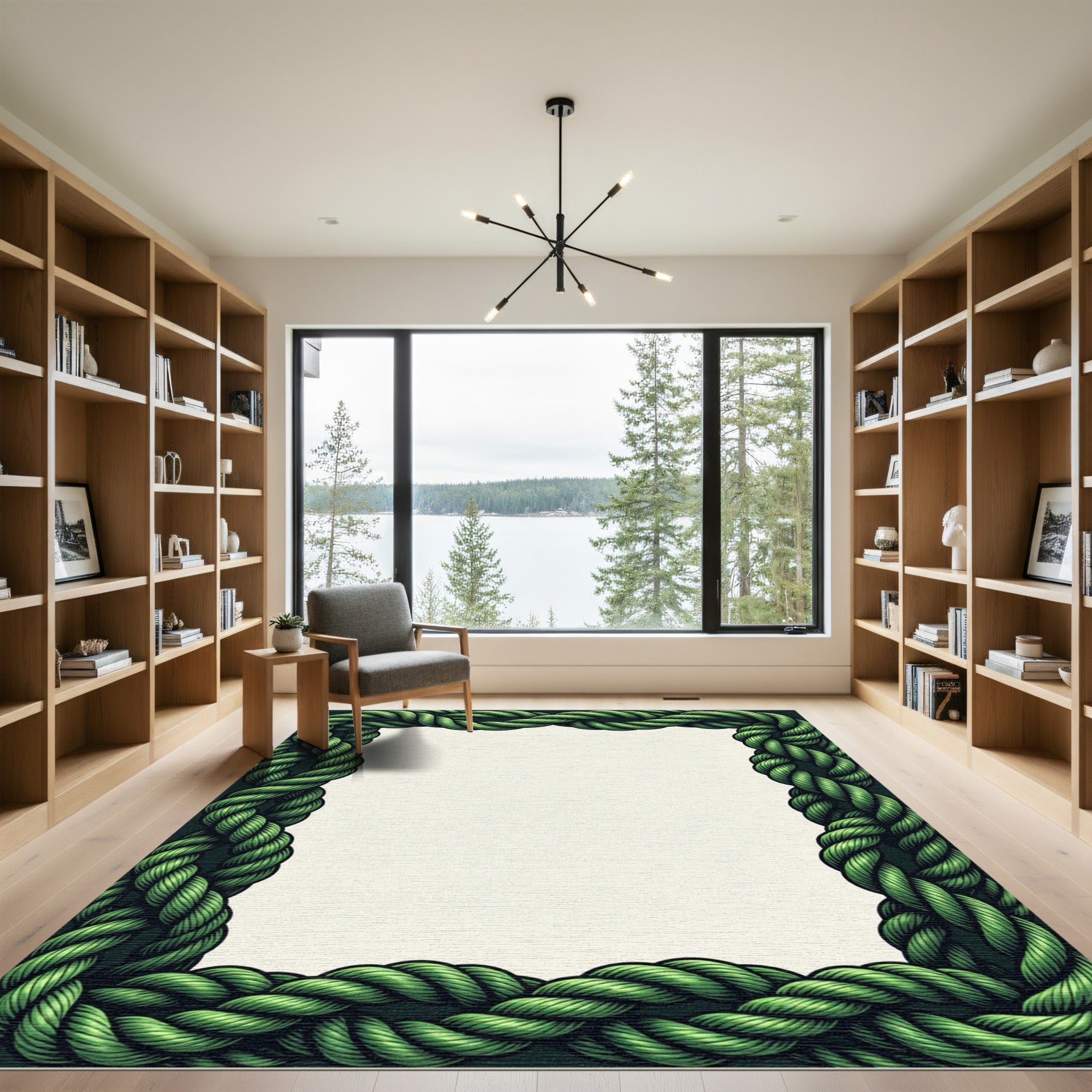 Deep Green Braided Rope Border Rug