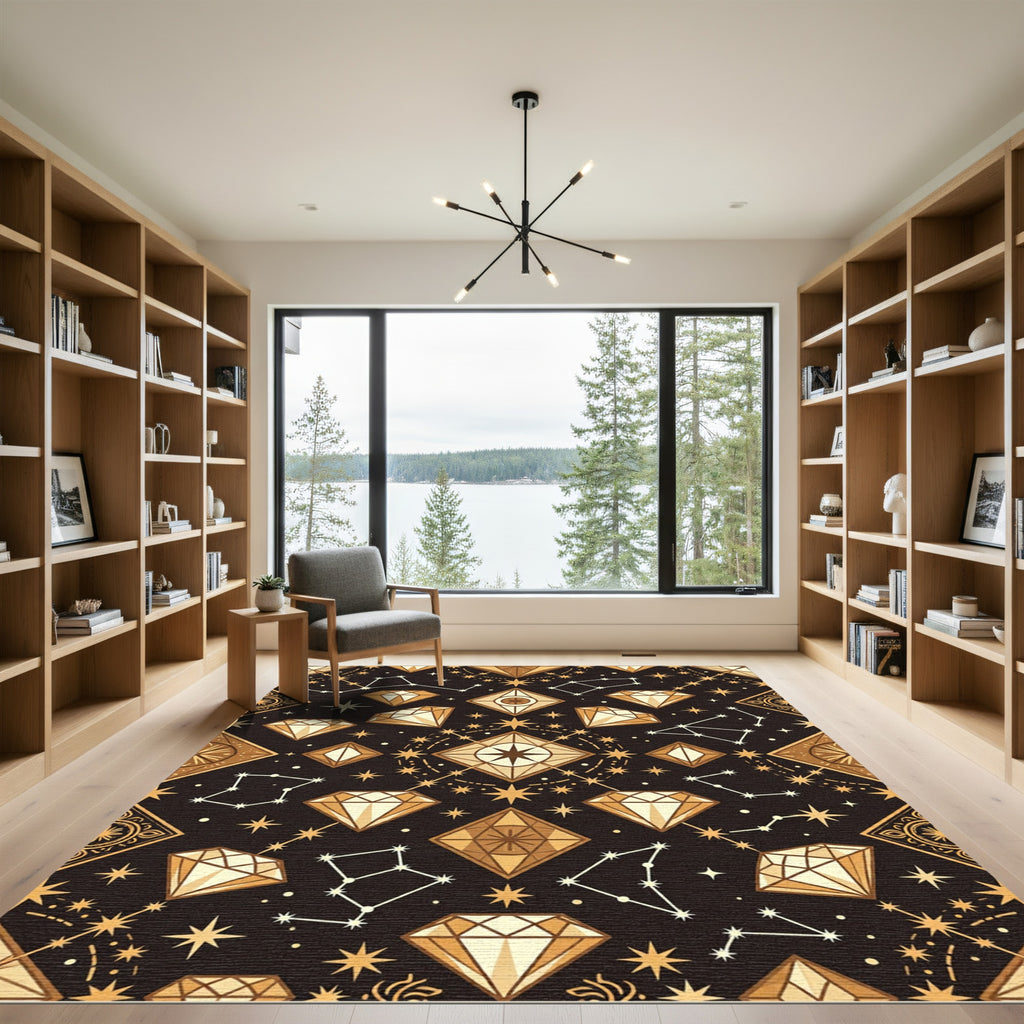 Celestial Golden Diamond Constellation Art Rug