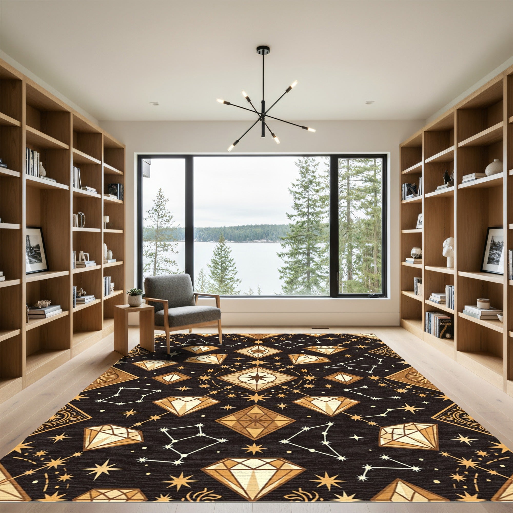 Celestial Golden Diamond Constellation Art Rug