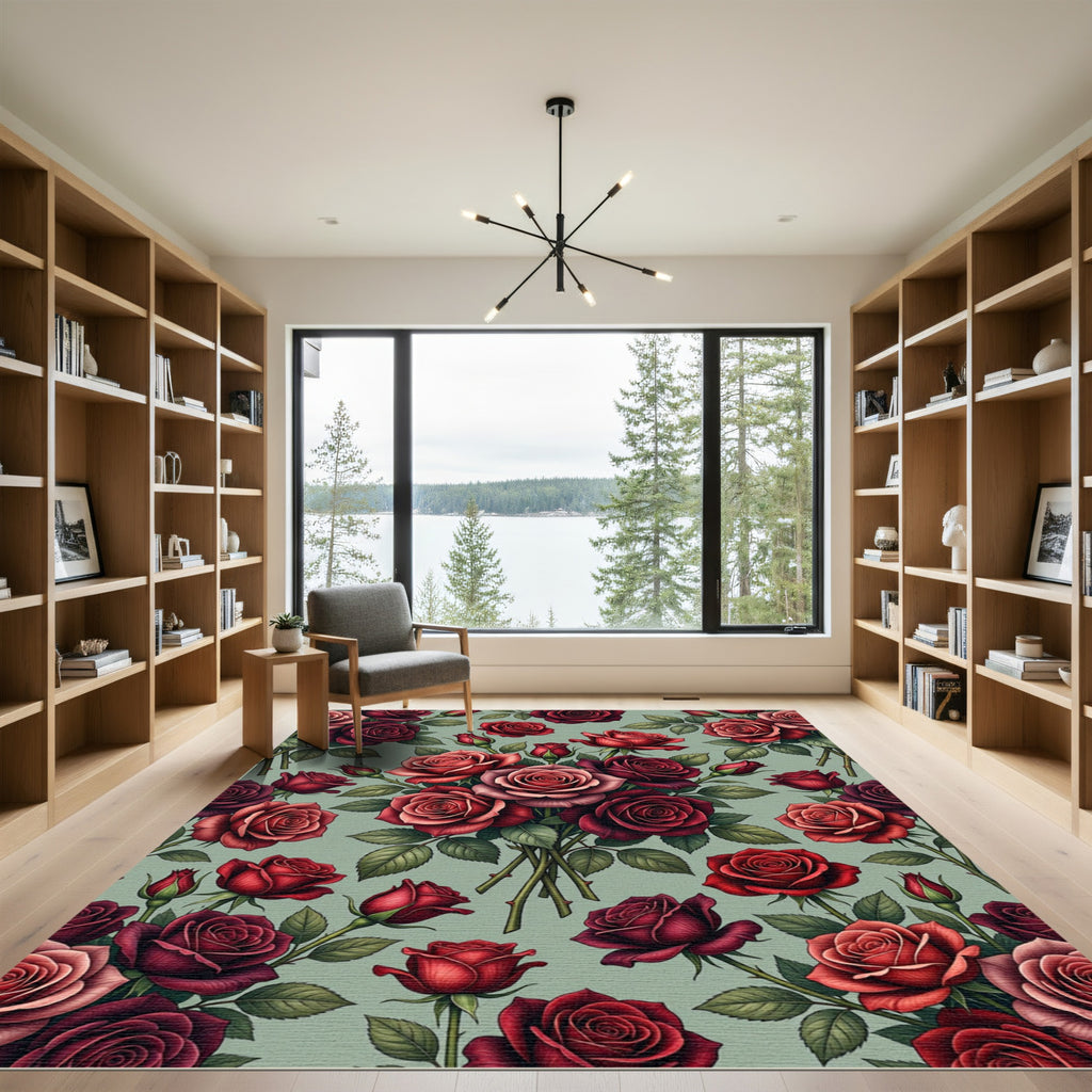 Deep Red Rose Botanical Garden Rug