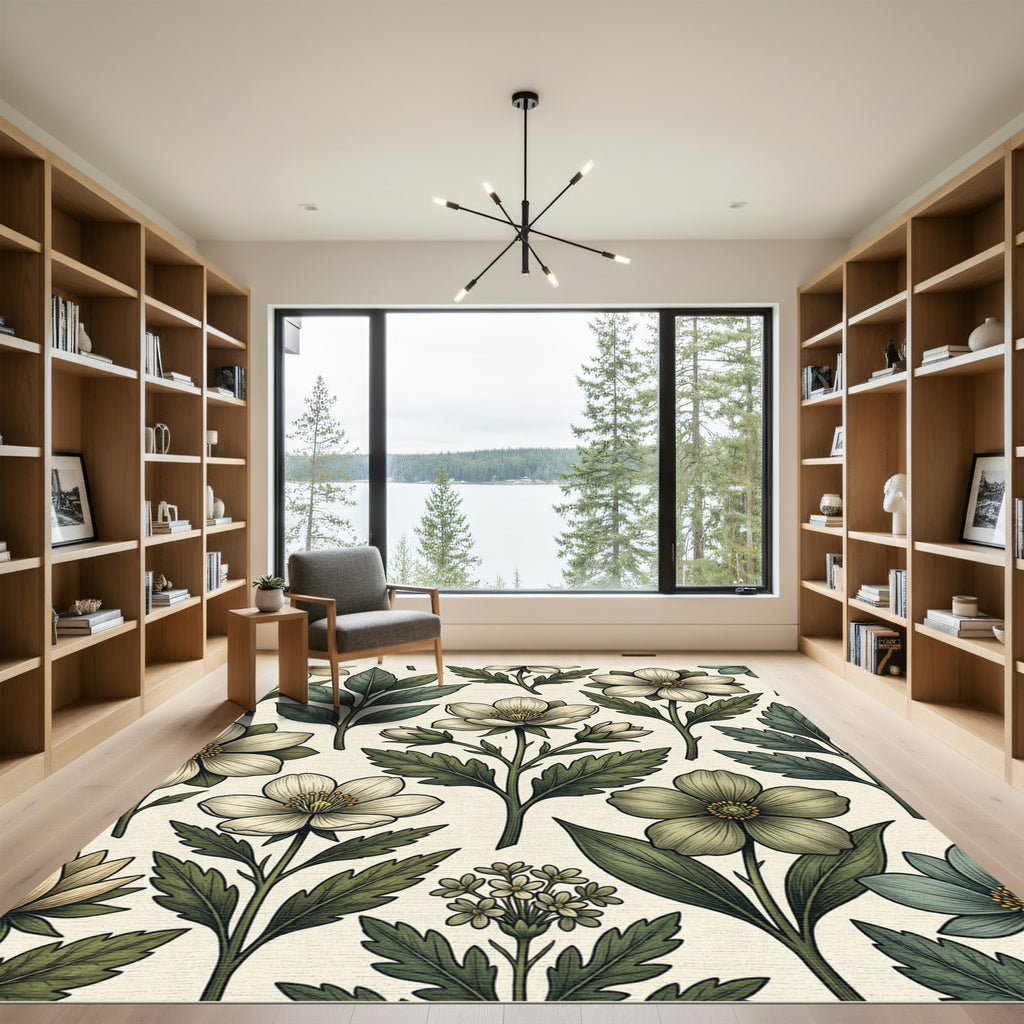 Cream Botanical Floral Sage Meadow Rug