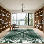 Dark Green Crossed Line Arrangement Rug