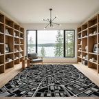 Modern Gray Urban Cityscape Grid Rug
