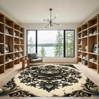 Elegant Gold and Black Lotus Mandala Rug