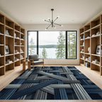 Geometric Navy and Gray Interwoven Lines Rug