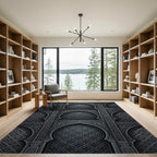 Dark Gray Intricate Arabesque Arch Rug