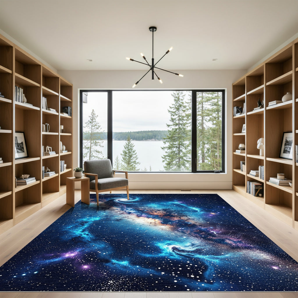 Cosmic Blue Spiral Nebula Sky Rug
