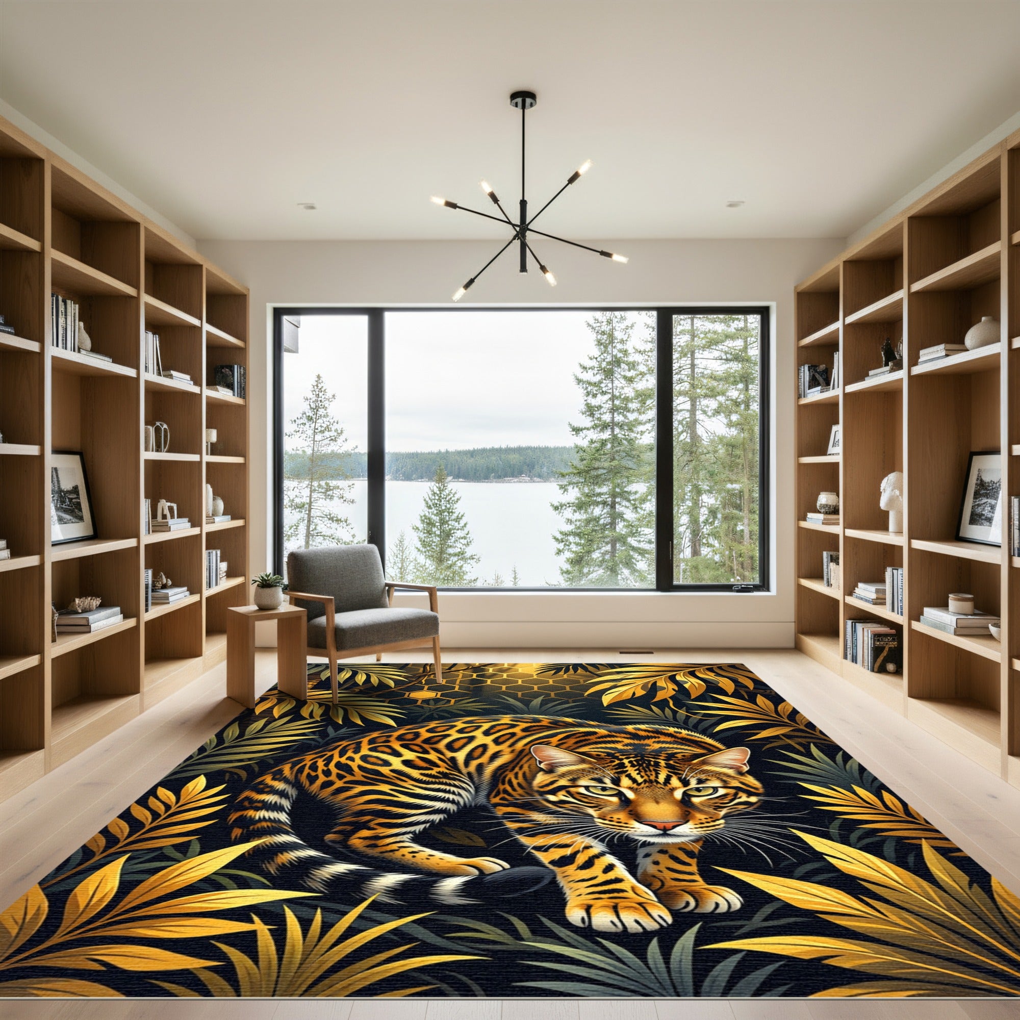 Golden Leopard Jungle Hexagon Rug