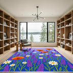 Vibrant Orange Poppy Lavender Field Rug