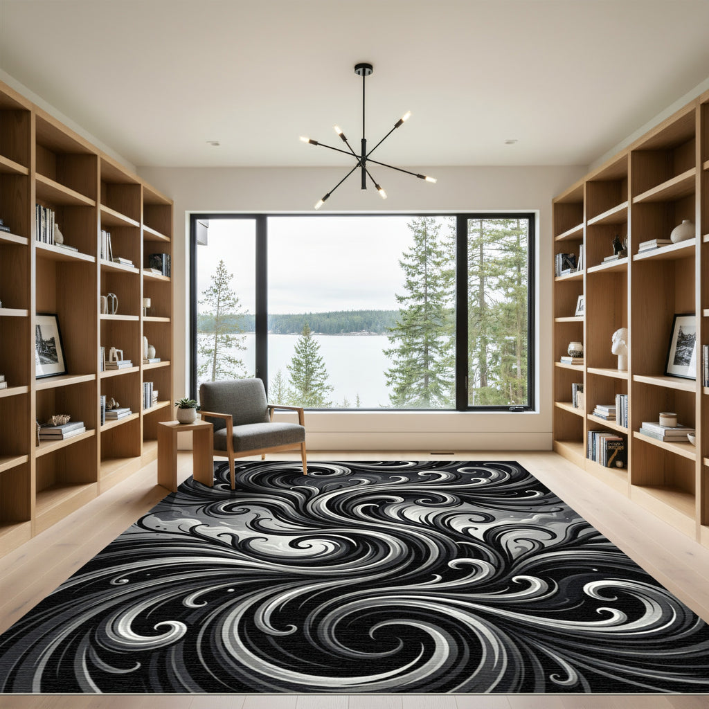 Monochromatic Swirl Abstract Composition Rug