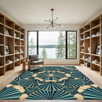 Art Deco Teal Fan Mandala Rug
