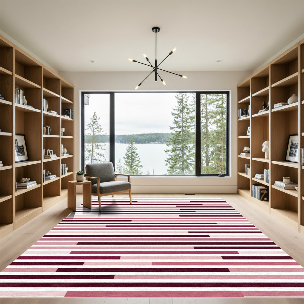 Modern Pink and Burgundy Striped Art Rug