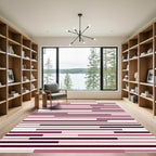 Modern Pink and Burgundy Striped Art Rug