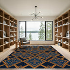 Midnight Blue Golden Geometric Diamond Rug