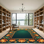 Golden Lotus Floral Emerald Frame Rug