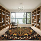 Golden Mandala Flourish Circular Medallion Rug