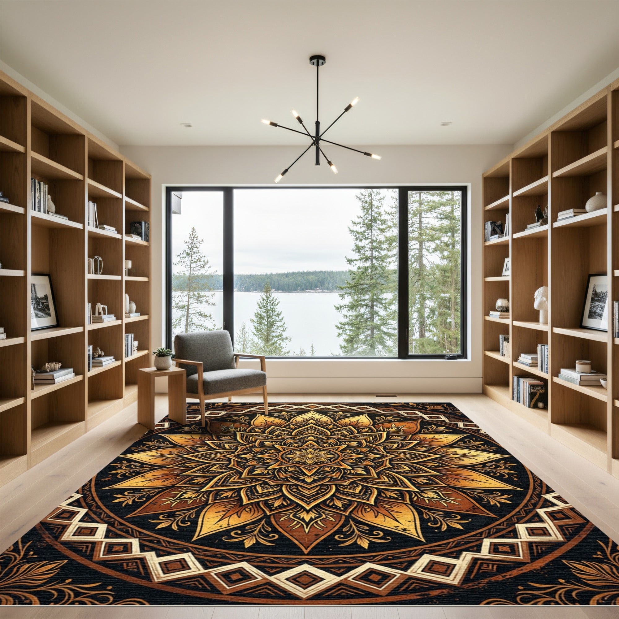 Golden Mandala Flourish Circular Medallion Rug