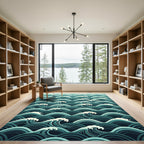 Deep Teal Ocean Wave Composition Rug