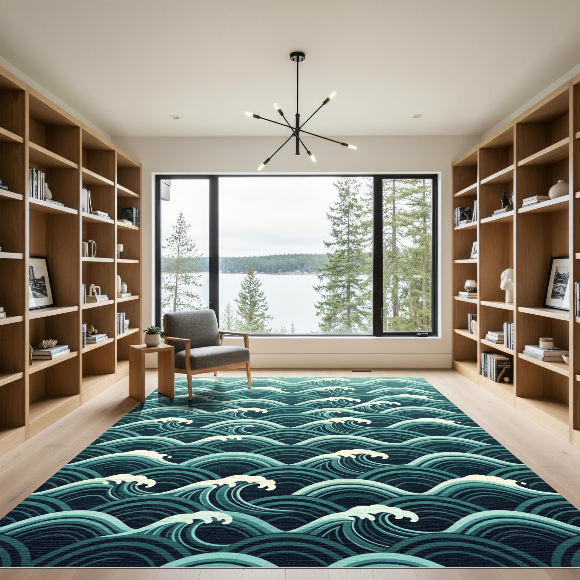 Deep Teal Ocean Wave Composition Rug